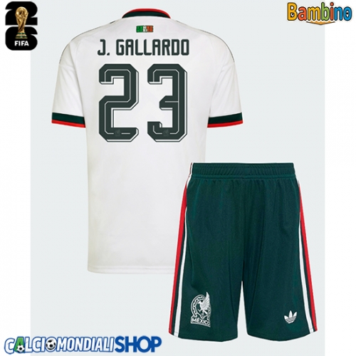 Maglie da calcio Messico Jesus Gallardo #23 Seconda Maglia Bambino Mondiali 2026  Manica Corta + Pantaloni corti)